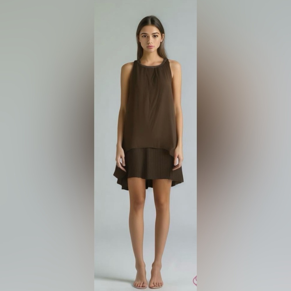 ASTR sleeveless pleated mini dress embellished neckline size small